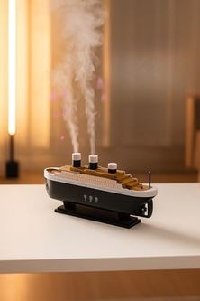 Diğer 126606515 Gemi Tasarımlı Aromaterapi Difüzör Led Işıklı Hava Nemlendirici Uzaktan Kumandalı 4/8 Saat Zamanlayıcı Otomatik Kapanma Dekoratif Gece Lambası 1.0 Ahşap Yeşil