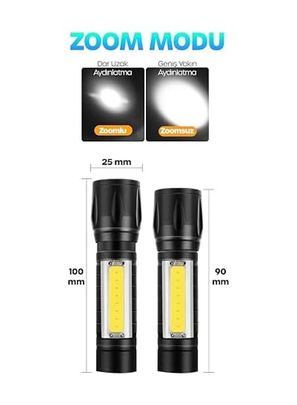 Diğer 126606754 3 Mod Metal Şarjlı El Feneri Zoomlu Mini Boy Type-C Şarjlı Kamp Feneri, Gece Yürüyüş El Feneri, Cob Led Acil Durum Işığı, Kutulu 47701 Enerji Sınıfı A