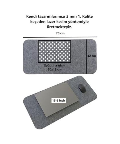 Diğer 126614137 Keçe Masa Üstü Mouse Pad Ve Bilgisayar Düzenleyici 70X32 Cm Antibakteriyel Masa Matı, Doğal Keçe Mat, Koruyucu Altlık, Ofis Ve Ev İçin Minimalist Tasarım Açık Gri