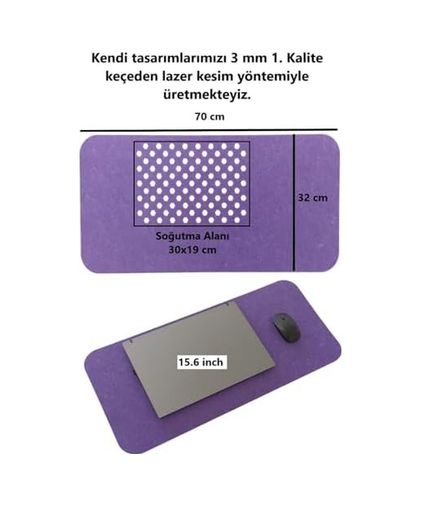 Diğer 126616674 Keçe Masa Üstü Mouse Pad Ve Bilgisayar Düzenleyici 70X32 Cm Antibakteriyel Mat, Doğal Keçe Mat, Masa Koruyucu Altlık, Ofis Ve Ev İçin Minimalist Tasarım Açık Mor
