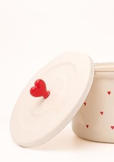 Diğer 126622035 Cupid 20 Cm Tencere, Krem Rengi, Kırmızı Kalp Desenli, Kapaklı, 3 Litre