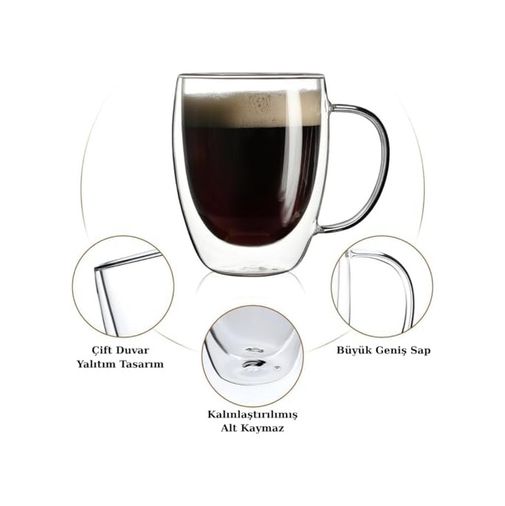 Diğer 126623537 Çift Duvarlı Cam Kahve Fincanı 250Ml 2 Li Set Dayanıklı, Mikrodalga Ve Bulaşık Makinesi Uyumlu, & Soğuk İçecekler İçin