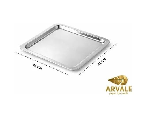 Diğer 126627172 6 Adet Lüx Kare Paslanmaz Çelik Sunum Tepsini 21X21Cm Kahve Servis Sunum Tepsisi & Tabağı Gümüş