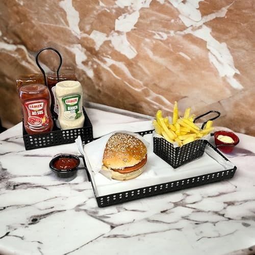 Diğer 126627333 Metal Cafe, Restaurant, Ev, Ofis Sunum Tepsisi, Cafe Ve Restaurant Burger Sunum Tepsisi Sofra, Masa Ekipman Model-1 Siyah