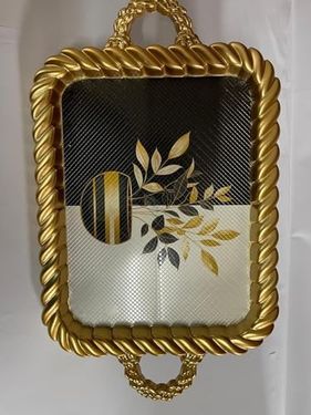 Diğer 126628293 Lüks Dekoratif Plastik Tepsi Altın Çerçeve 38X28 Vazoda Çiçek Desenli