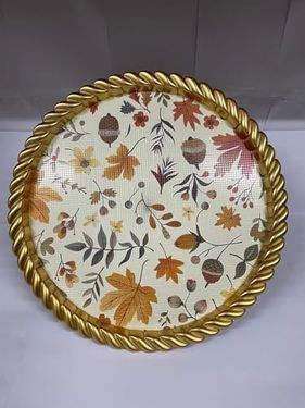 Diğer 126628417 Lüks Dekoratif Plastik Tepsi Altın Çerçeve 46X46 Desenli