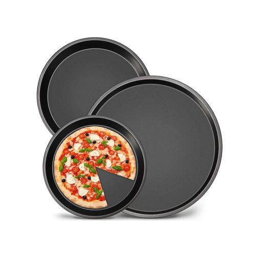 Diğer 126628627 -Lab 30-34-36 Cm 3'lü Yuvarlak Siyah Pizza Fırın Tepsi Seti Siyah 30 Cm