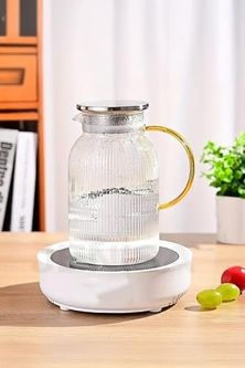 Diğer 126628934 1500 Ml Borosilikat Cam Çizgili Sürahi Süzgeçli Metal Kapaklı, Dayanıklı Şık Tasarım