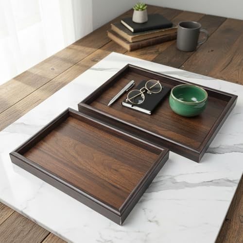 Diğer 126629491 2'li Ekonomik Ahşap Bambu Tepsi Seti - Çay Kahve Sunum Ve Dekoratif Düzenleyici Tepsi 20X30 Cm & 35X25 Cm - Doğal Ve Kahve Renk Seçenekli Kahve Ceviz