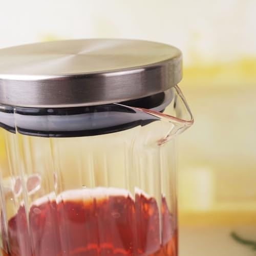Diğer 126629538 1000Ml Metal Kapaklı Borosilikat Cam Yağlık & Sürahi Şık, Dayanıklı Ve Sağlıklı Saklama Çözümü 8Cm X 20Cm