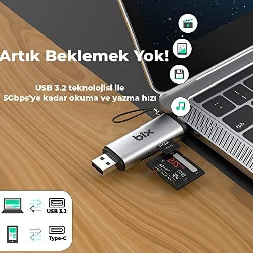 Diğer 126633663 Bix Adp-11 Mikro Sd Kart Okuyucu Type-C & Usb 3.2 Gen1, Hafıza Kartı Okuyucu Micro Sd İçin Otg, Sdhc, Sdxc, Mmc Kart Adaptörü, İpad, Macbook, Bilgisayar, Telefon Ve Tablet İle Uyumlu