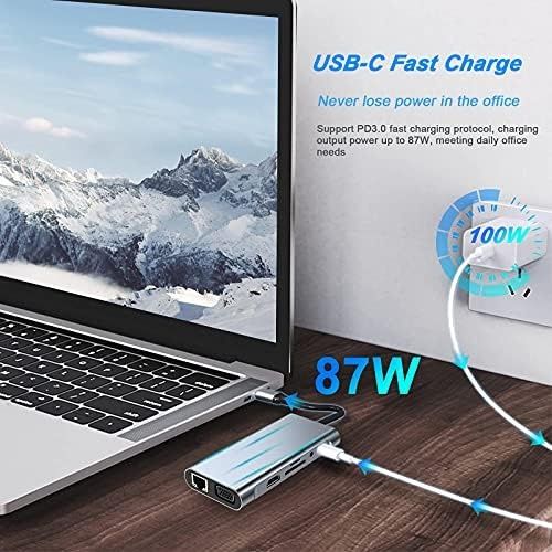 Diğer 126634464 Usb C Hub, Yerleştirme İstasyonu, 11'i 1 Arada Usb C Adaptörü, 4K Hdmı, Vga, Usb 3.0 Bağlantı Noktaları, C Tipi Pd, Gigablit Ethernet, Sd/tf Kartları, 3,5 Mm Aux, Macbook Pro/air İle Uyumlu, Daha Fazla C Tipi Cihazlar