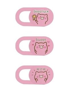 Diğer 126634549 Kamera Kapatıcı Laptop Tablet Telefon Uyumlu Ultra İnce 0.7 Mm Sürgülü Webcam Cover 3M Yapışkan Pembe Pig Desenli 3 Lü Set Çok Renkli
