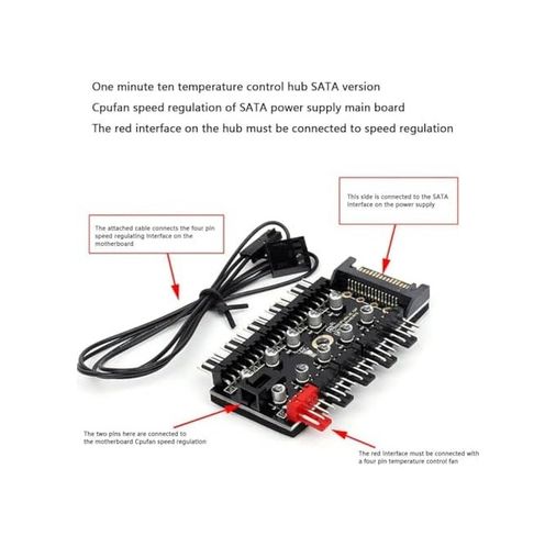 Diğer 126639156 8849 10 Port Fan Power Sata Güç Switch Pwm Çoklayıcı, Sata Power 10 Port Soğutma Fan Splitter Hub, Pc Bilgisayar Soğutma Sistemi İçin Kullanılır.