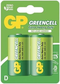 Diğer 126662461 Gp Batteries Gp13G Greencell R20P/1250/d Boy Kalın Pil, 1.5 Volt, 2'li Kart