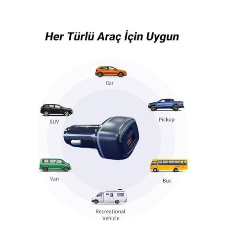 Diğer 126663907 Cr01 Araç Şarj Adaptörü Dual Port Pd Araç Şarjı Yeni Nesil Pd + Standart Usb Ledli A Kalite Araç Şarj Başlık Fast Siyah
