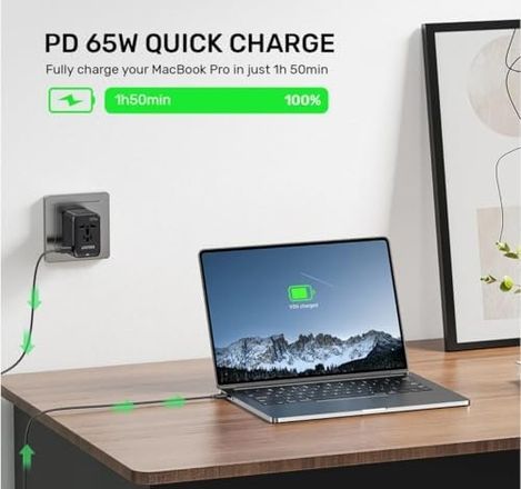 Diğer 126663970 Evrensel Seyahat Adaptörü 65 W Gan, 4 Usb Bağlantı Noktası, Unıtek