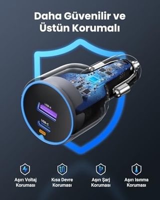 Diğer 126664613 63W 2 Portlu Araç İçi Şarj Cihazı Çakmaklık Adaptörü, 35023