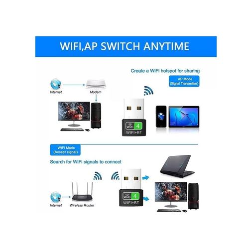 Diğer 126665941 2 İn1 Kablosuz Bt Wifi Dongle, Pc, Dizüstü, Masaüstü İçin Çift Bantlı Bluetooth Adaptörü, Wifi Bluetooth Dongle, 150 Mbps'ye Kadar, 4,2 Ghz