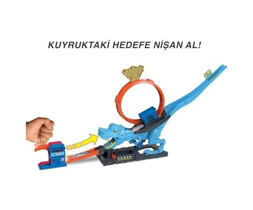 Diğer 126668086 Dinozor İle Mücadele Oyun Seti 1 Adet Oyuncak Araba İçeren Şehri Pist Seti, T-Rex Akrobasi Ve Yarış Çemberli Oyun Seti Hkx42