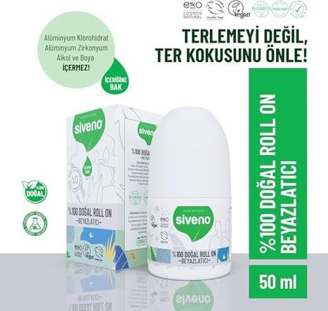 Diğer 128807592 Siveno %100 Doğal Roll On Beyazlatıcı Etkili Deodorant Ter Kokusu Önleyici Bitkisel Lekesiz Vegan 50 Ml