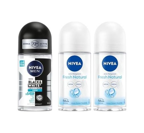 Diğer 128808943 Men Erkek Roll On Deodorant & Invisible Fresh 48 Saat Anti-Perspirant Koruma, 50 Ml + Kadın Roll On Deodorant Fresh Natural 48 Saat Anti-Perspirant Koruma 50 Ml X2