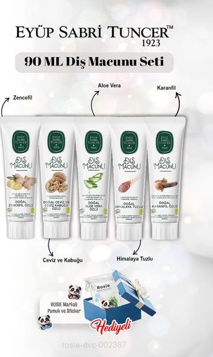 Diğer 128830658 Zencefil, Karanfil, Himalaya, Aloe, Ceviz Ve Kabuğu 90 Ml Diş Macun Seti Ve Rosie