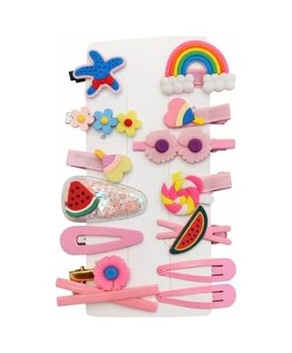 Diğer 128841554 Çocuk Saç Tokası Seti, Gökkuşağı Çiçek Karpuz Tasarım, Renkli Klipsler, Pembe, 14 Parça