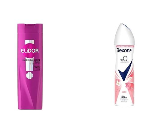 Diğer 128842073 Elidor Saç Bakım Şampuanı Saç Dökülmelerine Karşı 400 Ml + Rexona Kadın Sprey Deodorant Musk%0 Alüminyum 150 Ml