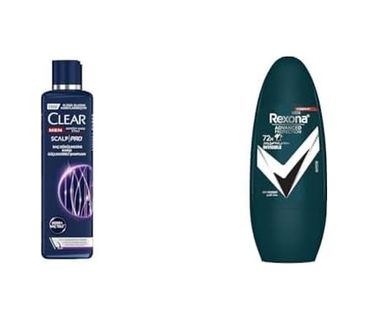 Diğer 128842627 Clear Men Scalp Pro Güçlendirici Şampuan Saç Dökülmesine Ve Kepeğe Karşı Etkili 300 Ml + Rexona Üstün Koruma Erkek Roll On Deodorant Invisible 72 Saat Kesintisiz Koruma 50 Ml