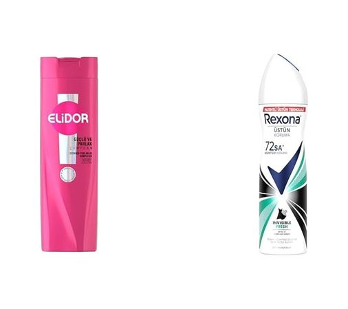 Diğer 128842811 Elidor Saç Bakım Şampuanı Güçlü Ve Parlak 400 Ml + Rexona Kadın Sprey Deodorant Invisible Fresh Deep 150 Ml