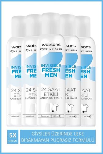 Diğer 128846091 Watsons Invisible Fresh Men 24 Saat Etkili Deodorant Sprey 150 Ml X5 Adet