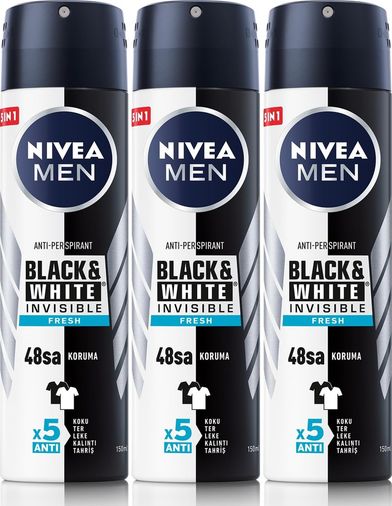 Diğer 128848183 Men Erkek Sprey Deodorant & Invisible Fresh, Ter Ve Ter Kokusuna Karşı 48 Saat Anti-Perspirant Koruma 150Ml X3 Adet