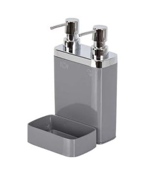 Diğer 128853070 Gri Sünger Hazneli Mutfak Sıvı Sabunluk 300 Ml Ve Bulaşık Deterjanlık 500 Ml