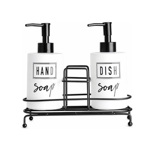 Diğer 128854462 Modern Beyaz Cam Sıvı Sabunluk Seti 2 Li Metal Standlı El Sabunu Ve Bulaşık Deterjanı İçin İdeal Çift Dispenser Şık Görünüm Kolay Kullanım Ve Dekoratif Tasarım