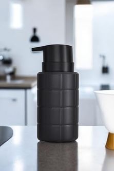 Diğer 128854986 New Max Premium Serisi 300 Ml Sıvı Sabunluk Pompalı Kare Desenli Seramik Sıvı Sabunluk Dispencer Siyah