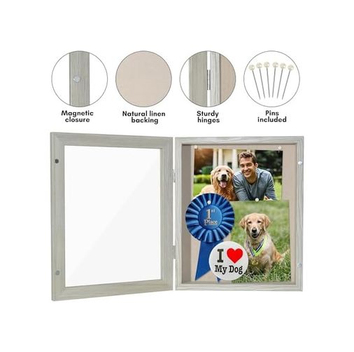 Diğer 128857264 Ön Açılış 8X10 Gri Ahşap Kapılı Gölge Kutusu Çerçevesi - Duvar Ve Masa Üstü Ekran İçin Paramparça Dayanıklı Cam Ve Asma Donanımlı Gölge Kutusu
