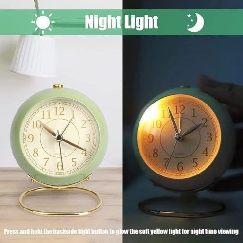 Diğer 128858141 Analog Çalar Saat, Küçük Klasik Sessiz Masa Saati, Pil İle Çalışan Arka Aydınlatmalı, Hd Camlı Yatak Odası Ofis Oturma Odası Dekoru İçin Yeşil