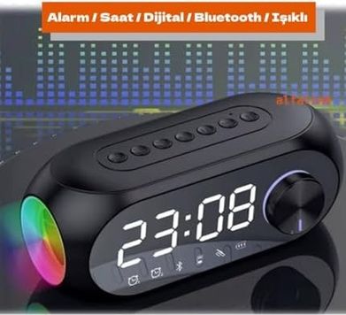 Diğer 128858402 Alarmlı Bluetooth Fm Radyo Hoparlör + Tf Kart + Aux + Saat Alarm Hoparlör Şarjlı Dijital Masa Saati