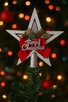 Diğer 128858873 Yılbaşı Ağacı Yıldızı Kurdelalı Merry Christmas Yazılı Yılbaşı Süsü Gümüş