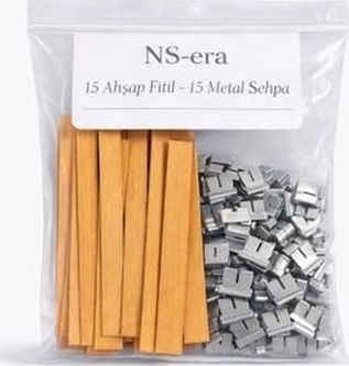 Diğer 128859066 15 Adet Ahşap Fitil Ve 15 Adet Metal Sehpa - 15 Cm Uzunluk, 1.5 Cm Genişlik, Mum Yapımı İçin Doğal Ahşap Fitil Seti
