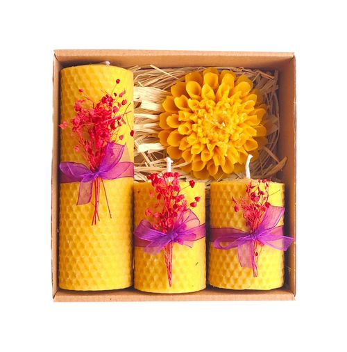 Diğer 128859318 Dekoratif Doğal Petek Mum Büyük Çiçekli Set Bal Mumu Mum Beeswax Candle 4 Lü Set
