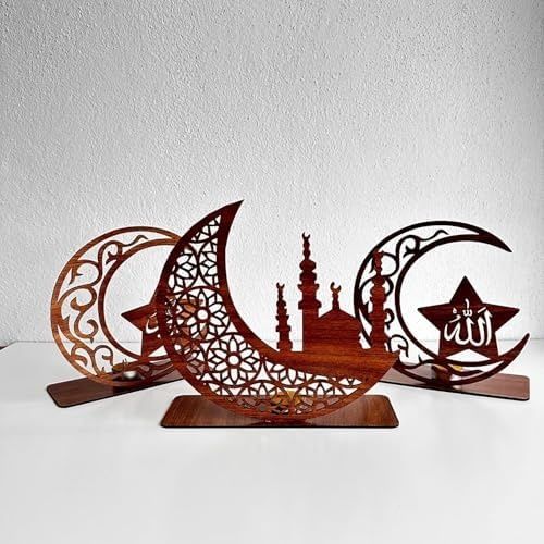 Diğer 128859714 3'lü Dekor Tealight Mumluk Ceviz Ramazan Ayına Özel