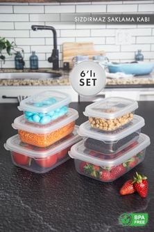 Diğer 128860748 Un 6 Lı Set Nare Dikdörtgen Sızdırmaz Hava Almaz Erzak Saklama Kabı Şeffaf