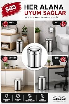 Diğer 128861626 5 Litre Döner Kapaklı Paslanmaz Çelik Banyo & Wc Çöp Kovası Titan 7505, Krom