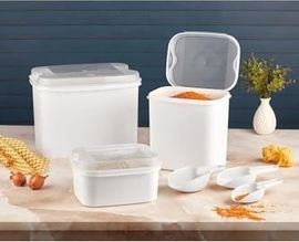 Diğer 128861677 Masal Un Ve Bakliyat Kabı 10 Lt + 4,5 Lt + 1,6 Lt Beyaz Saklama Kabı Kürek, Beyaz-2959