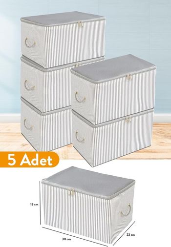 Diğer 128862648 5 Adet - Mini Boy Baskı Detaylı Çizgili Hurç 30 X 22 X 18 Cm