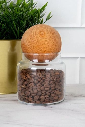 Diğer 128863202 Ahşap Kapaklı Cam Baharatlık Kavanoz, 300 Ml