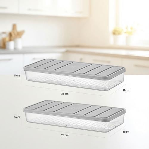 Diğer 128863263 4 Adet 1 Lt. Nora Organizer Buzdolabı Buzluk Düzenleyici Saklama Kabı-Gri
