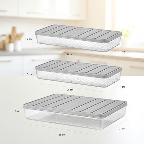 Diğer 128863358 3'lü Set 1 Adet 2,25 2 Adet 1 Lt. Nora Organizer Buzdolabı Buzluk Düzenleyici Saklama Kabı-Gri